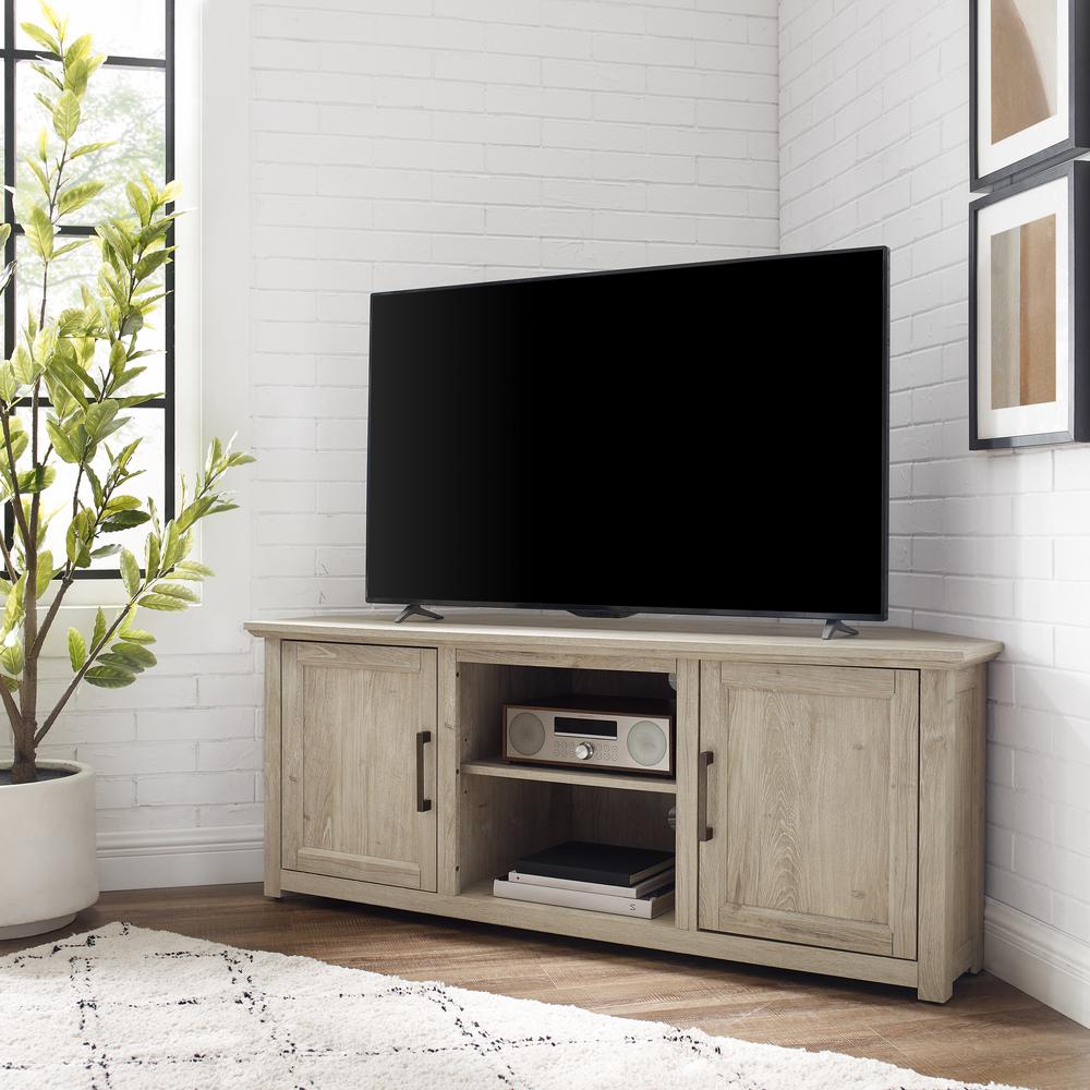 Camden 58" Corner Tv Stand Frosted Oak. Picture 1