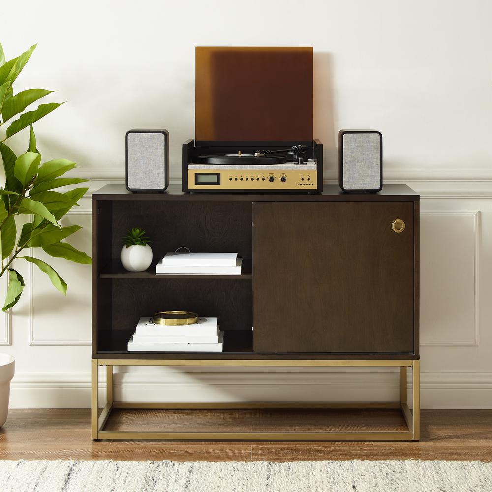 Byron Media Console Dark Brown/Gold. Picture 2