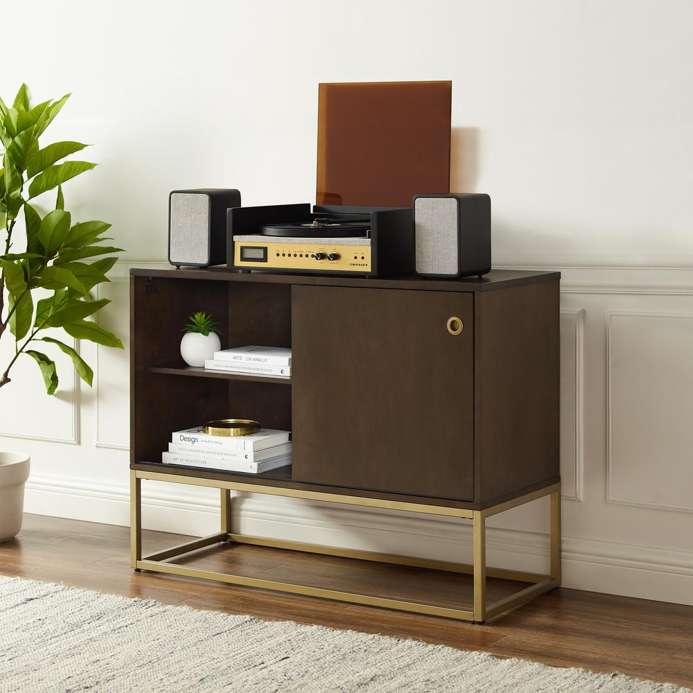 Byron Media Console Dark Brown/Gold. Picture 3