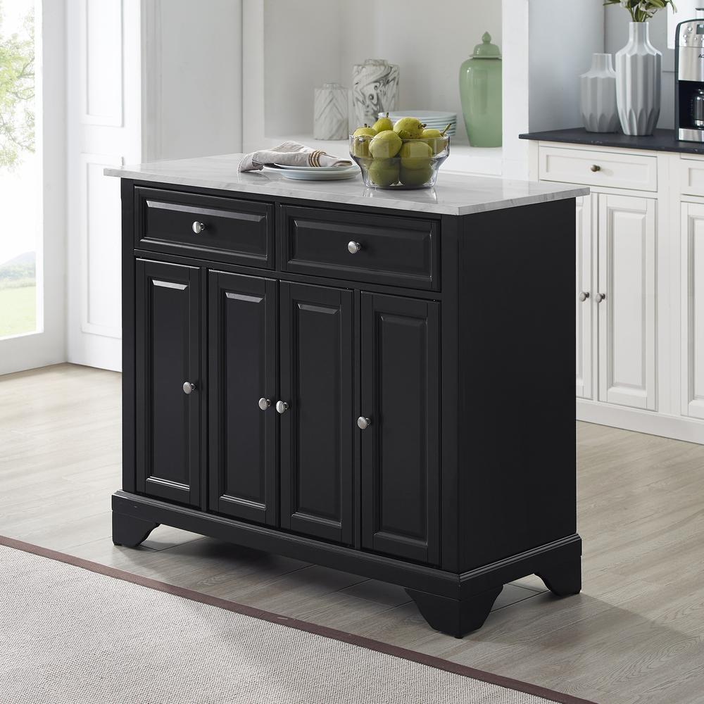 Avery Kitchen Island/Cart Distressed Black/ White Marble. The main picture.