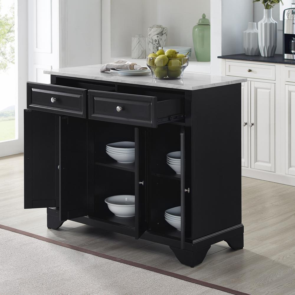 Avery Kitchen Island/Cart Distressed Black/ White Marble. Picture 3