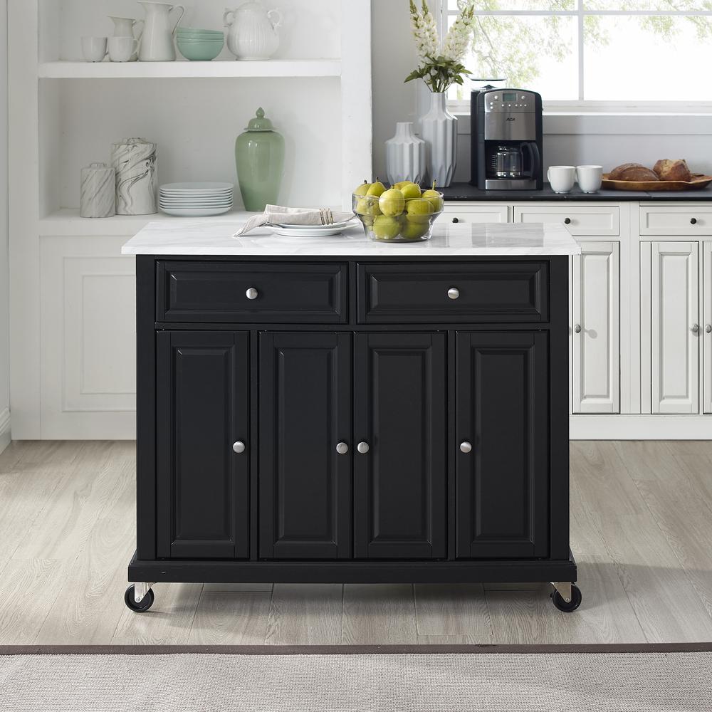 Avery Kitchen Island/Cart Distressed Black/ White Marble. Picture 5