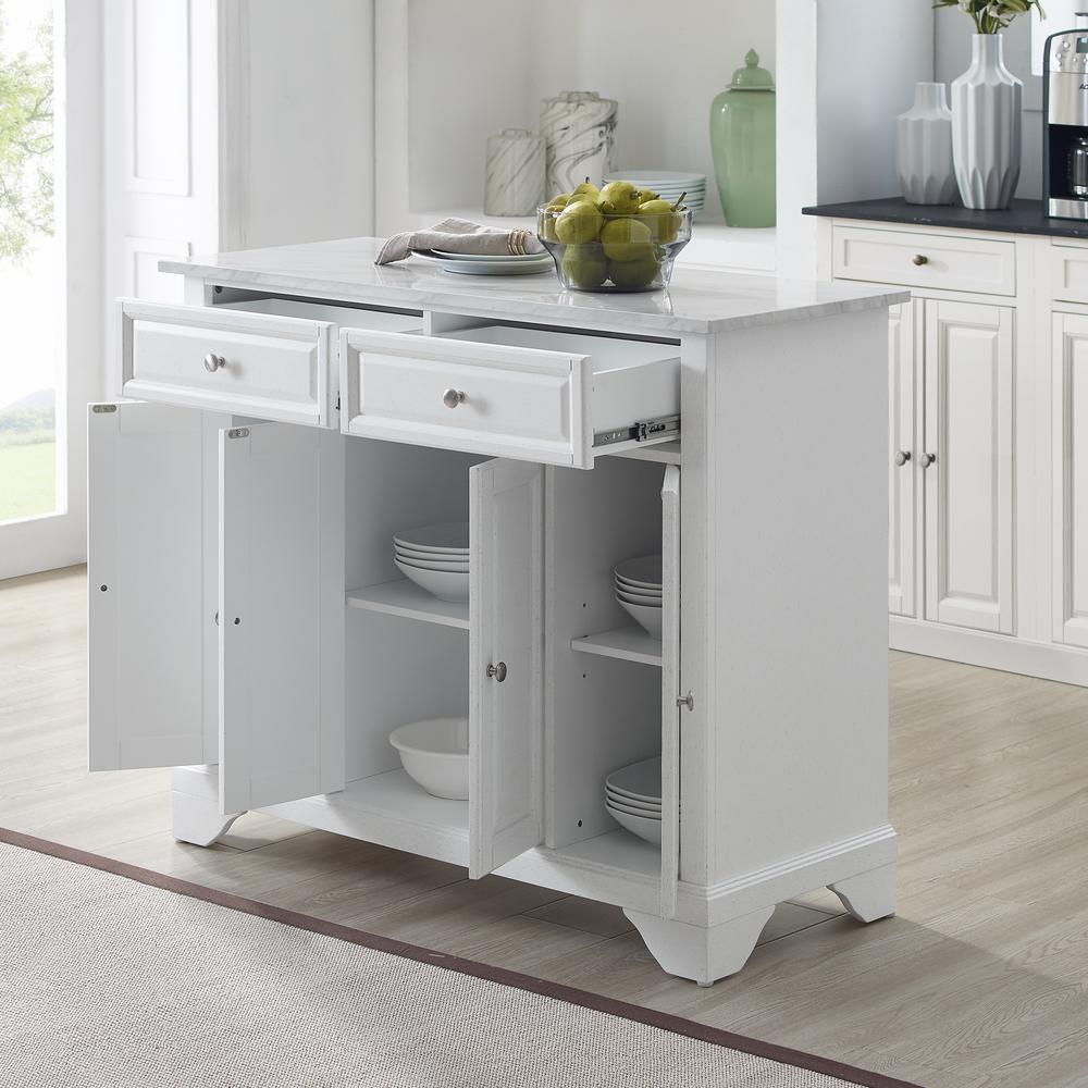 Avery Kitchen Island/Cart Distressed White/ White Marble. Picture 3