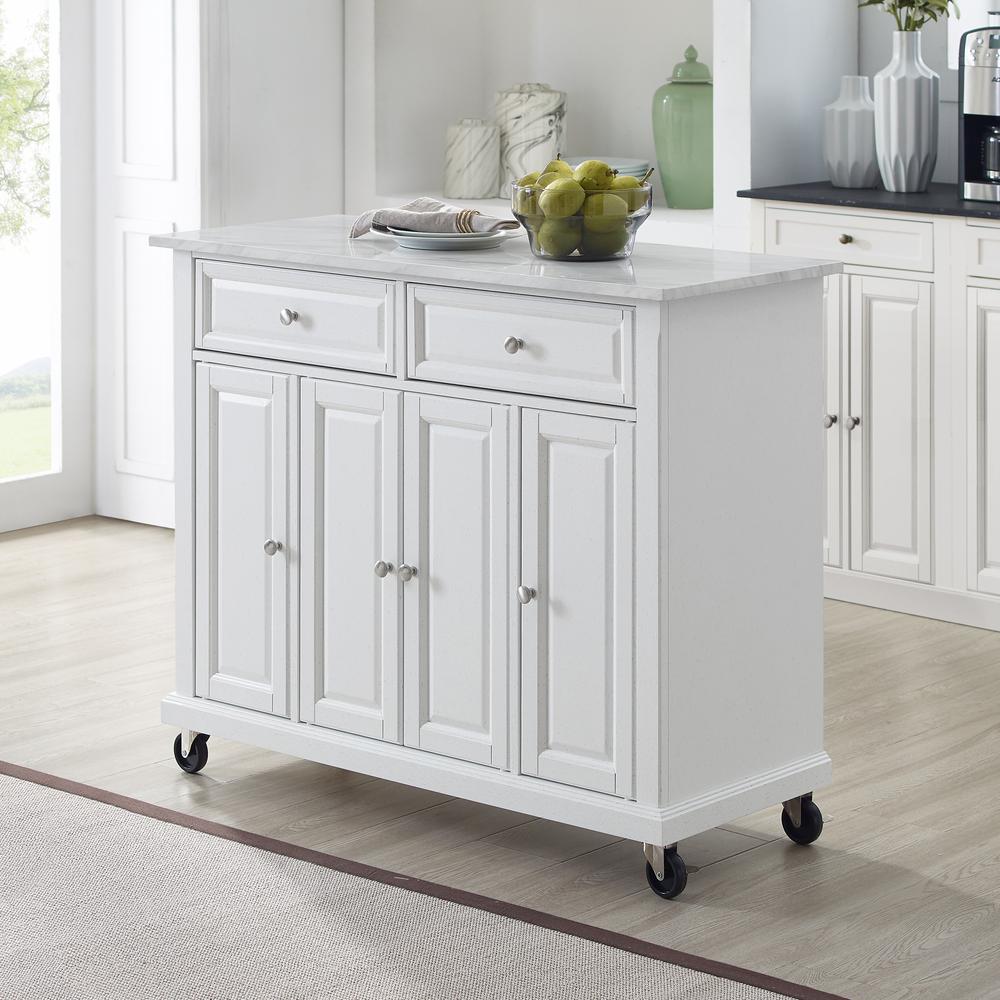 Avery Kitchen Island/Cart Distressed White/ White Marble. Picture 4