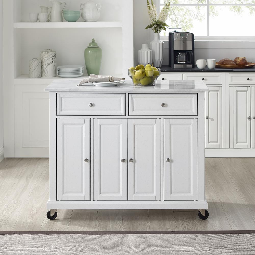 Avery Kitchen Island/Cart Distressed White/ White Marble. Picture 5