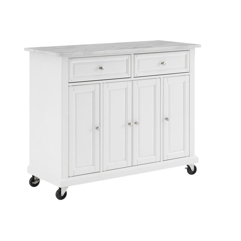Avery Kitchen Island/Cart Distressed White/ White Marble. Picture 8