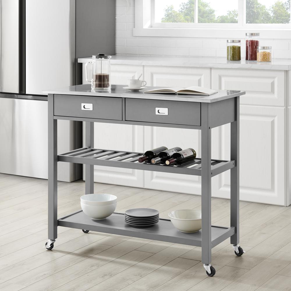 Chloe Stainless Steel Top Kitchen Island/Cart Gray/Stainless Steel. Picture 10