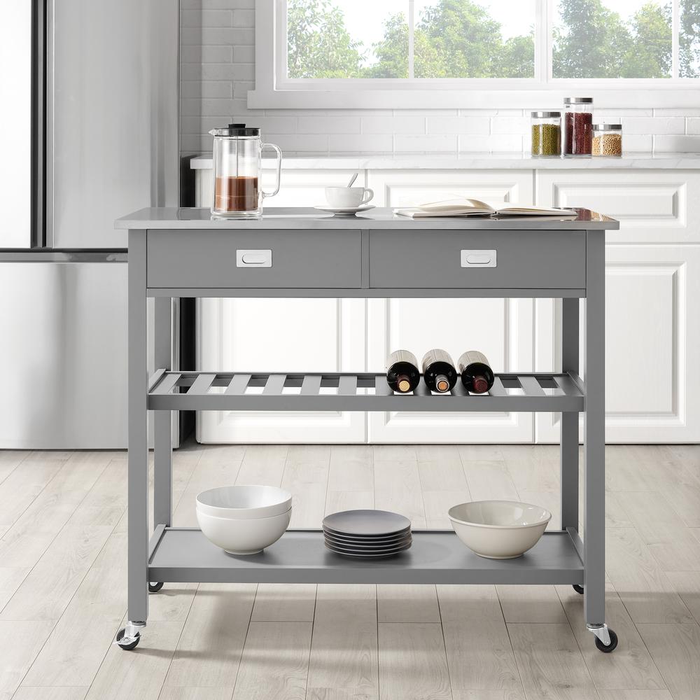 Chloe Stainless Steel Top Kitchen Island/Cart Gray/Stainless Steel. Picture 1