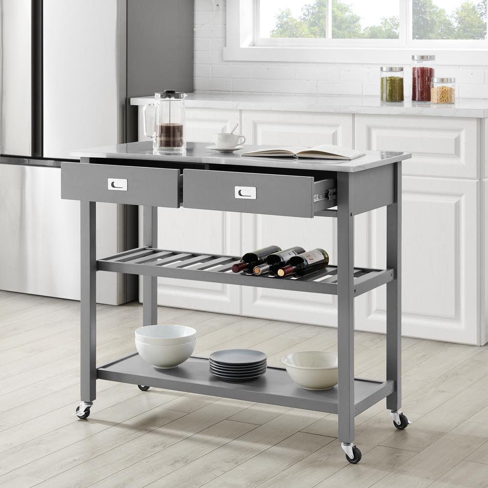 Chloe Stainless Steel Top Kitchen Island/Cart Gray/Stainless Steel. Picture 16