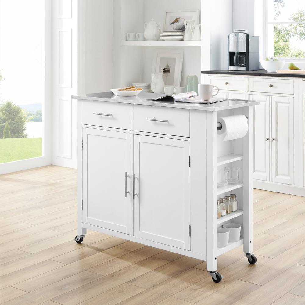 Savannah Stainless Steel Top Full-Size Kitchen Island/Cart White/Stainless Steel. Picture 13