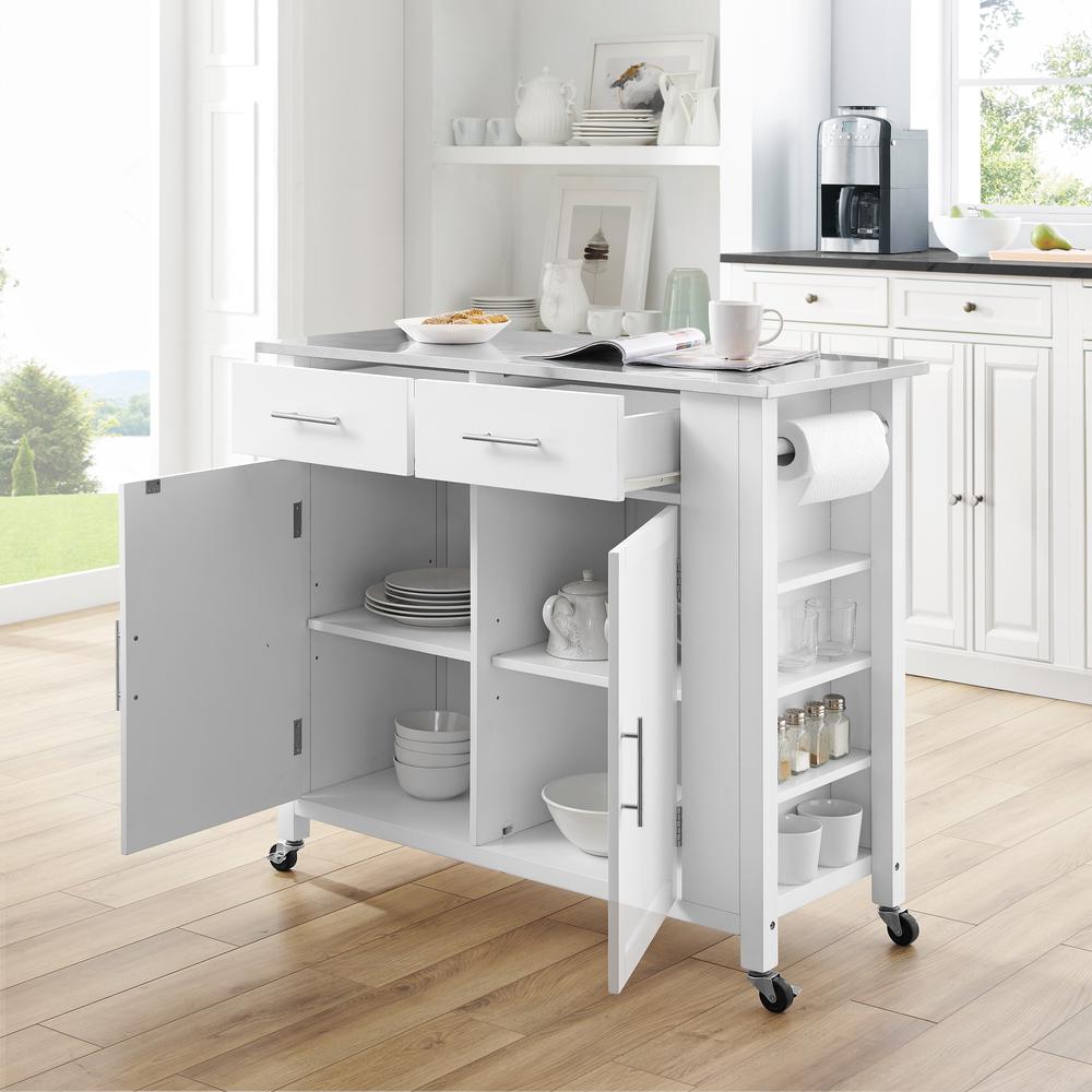 Savannah Stainless Steel Top Full-Size Kitchen Island/Cart White/Stainless Steel. Picture 1
