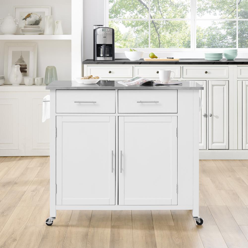 Savannah Stainless Steel Top Full-Size Kitchen Island/Cart White/Stainless Steel. Picture 11