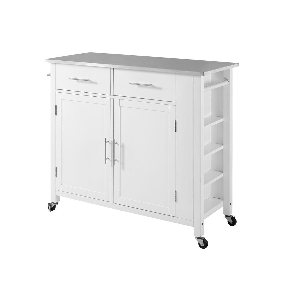 Savannah Stainless Steel Top Full-Size Kitchen Island/Cart White/Stainless Steel. Picture 10