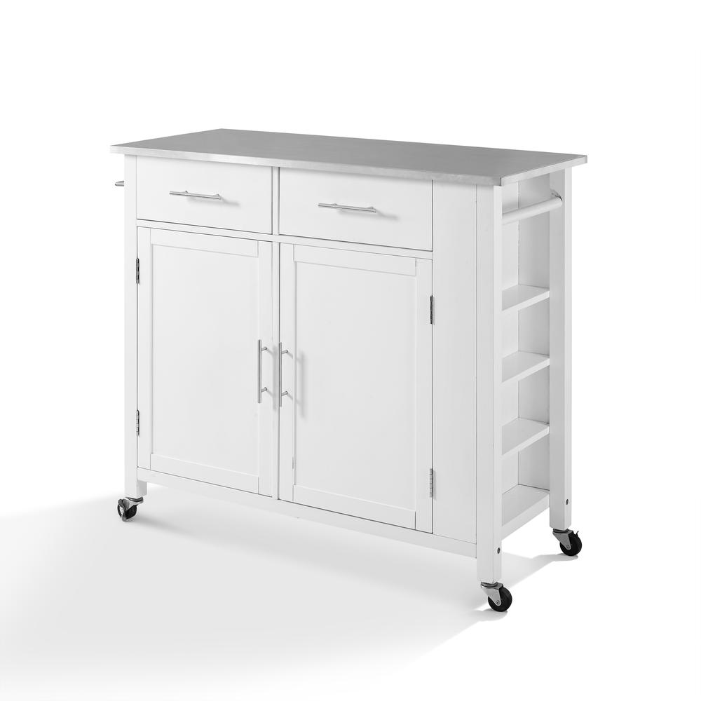 Savannah Stainless Steel Top Full-Size Kitchen Island/Cart White/Stainless Steel. Picture 7