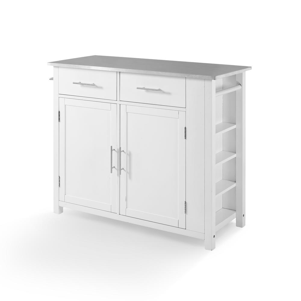 Savannah Stainless Steel Top Full-Size Kitchen Island/Cart White/Stainless Steel. Picture 8