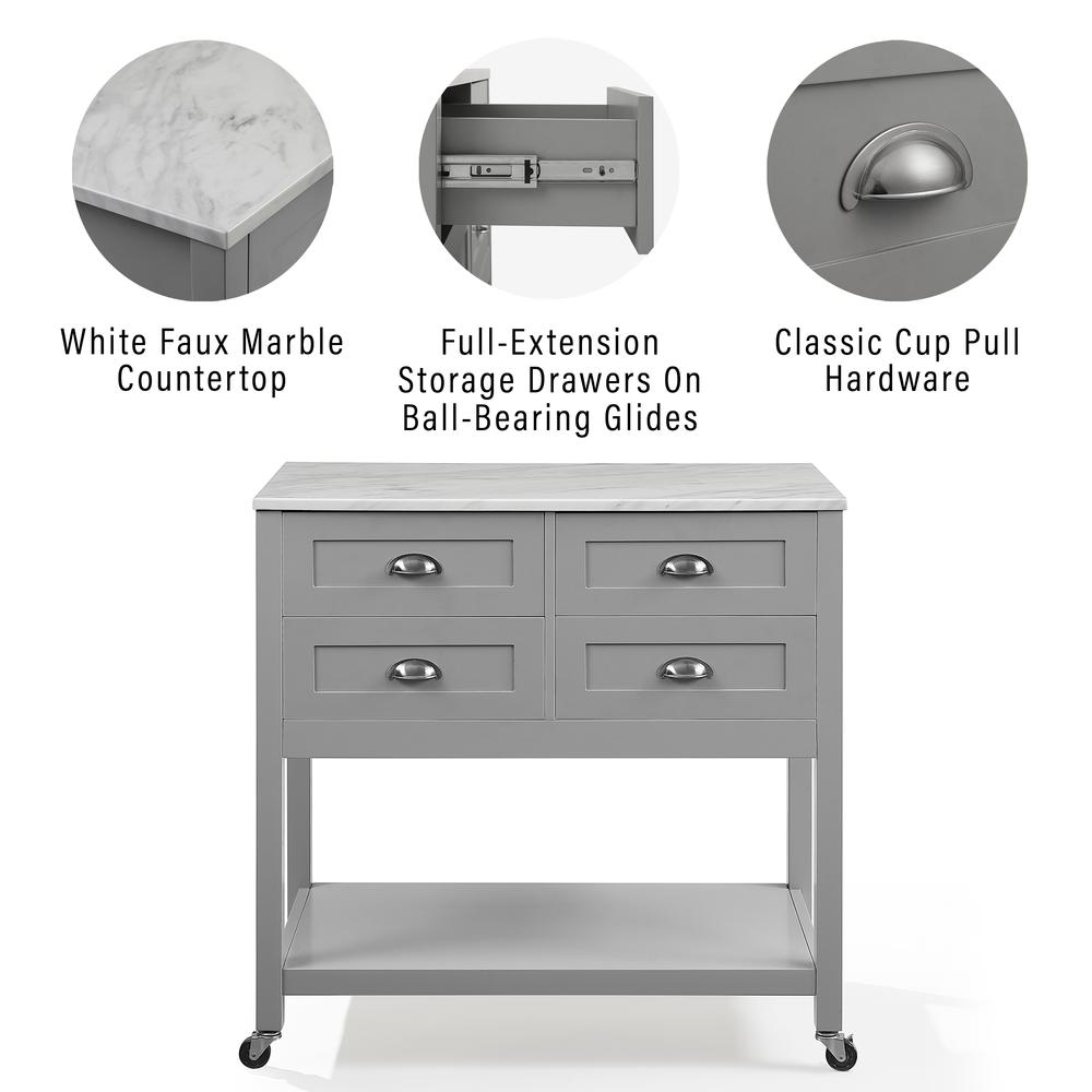 Connell Kitchen Island/Cart Gray/White Marble. Picture 12
