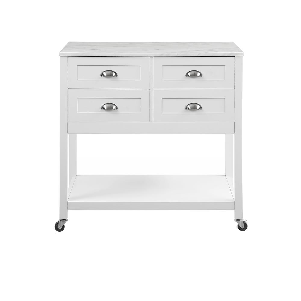 Connell Kitchen Island/Cart White/White Marble. Picture 7