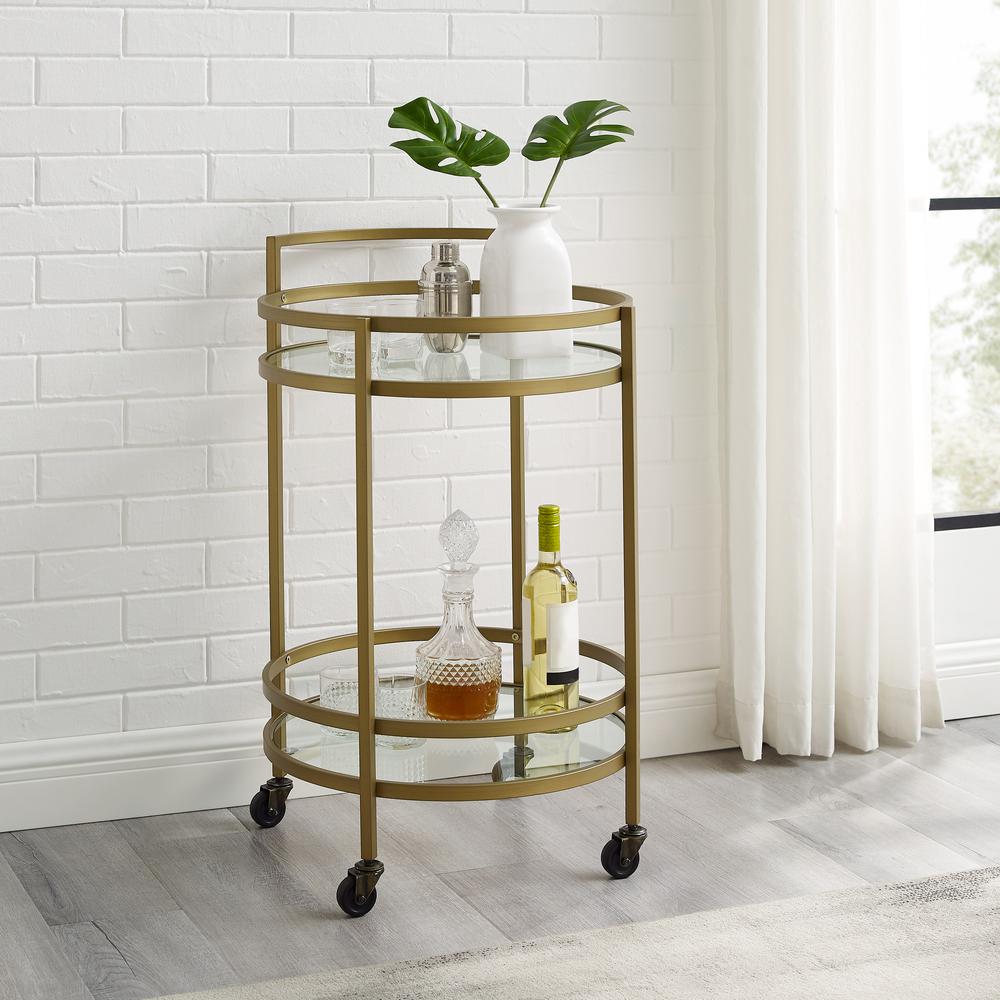 Bailey Round Bar Cart Gold. Picture 3