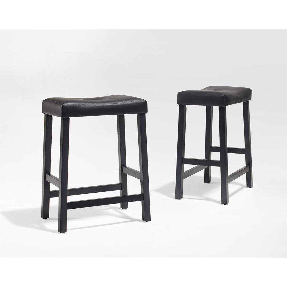 Upholstered Saddle Seat 2Pc Counter Height Bar Stool Set Black/Black - 2 Bar Stools. Picture 1