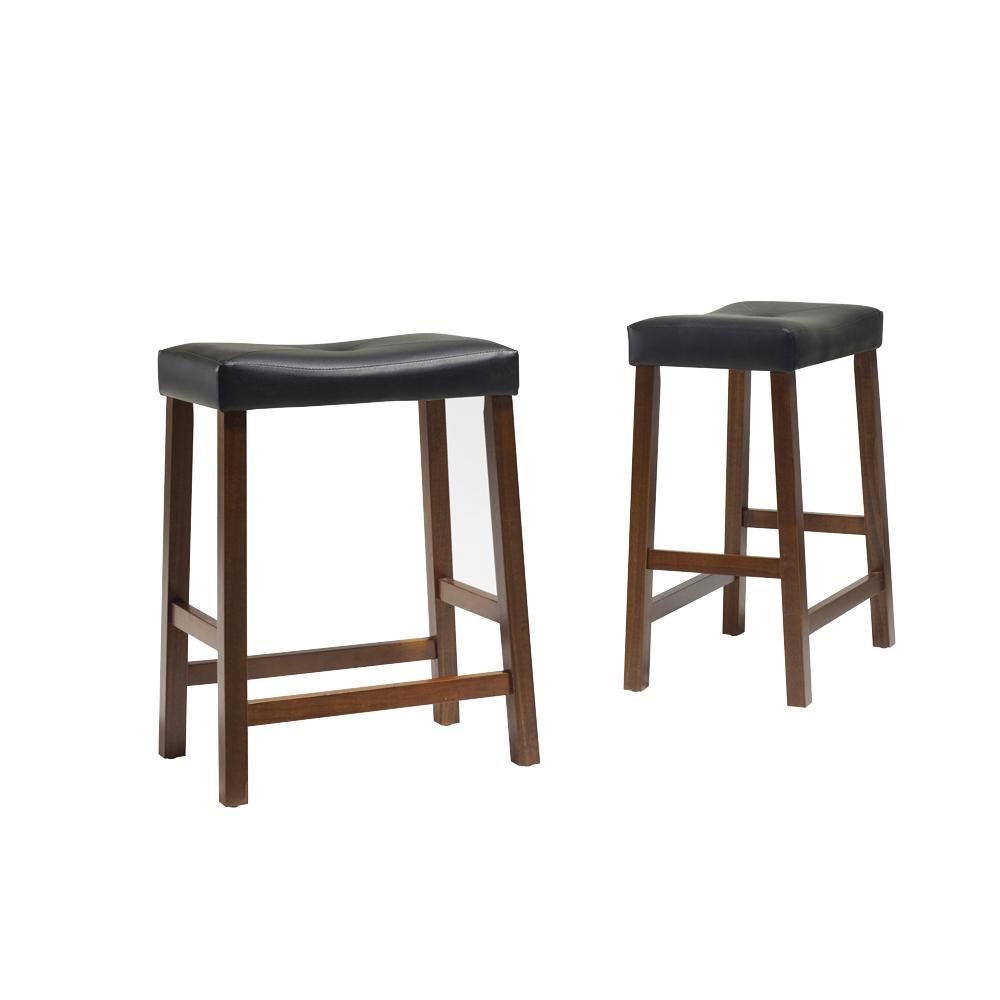 Upholstered Saddle Seat 2Pc Counter Height Bar Stool Set Cherry/Black - 2 Bar Stools. Picture 1