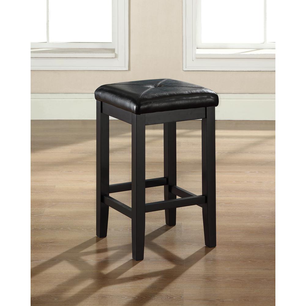 Upholstered Square Seat 2Pc Counter Height Bar Stool Set Black/Black - 2 Bar Stools. Picture 2