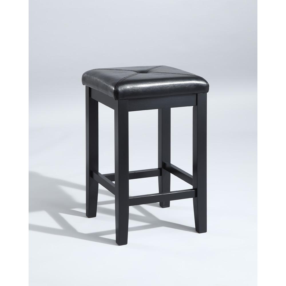 Upholstered Square Seat 2Pc Counter Height Bar Stool Set Black/Black - 2 Bar Stools. Picture 1