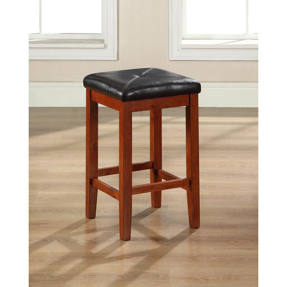 Upholstered Square Seat 2Pc Counter Stool Set Cherry/Black - 2 Stools. Picture 2