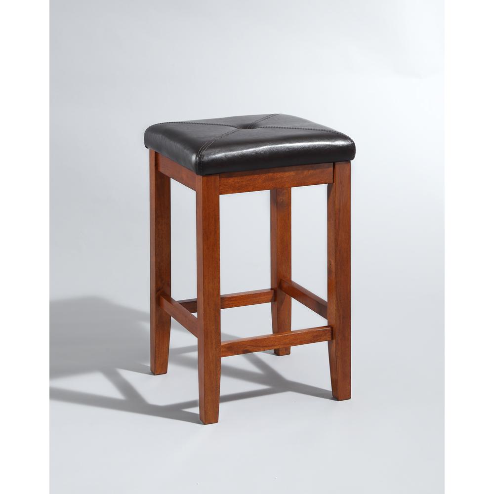 Upholstered Square Seat 2Pc Counter Stool Set Cherry/Black - 2 Stools. Picture 1