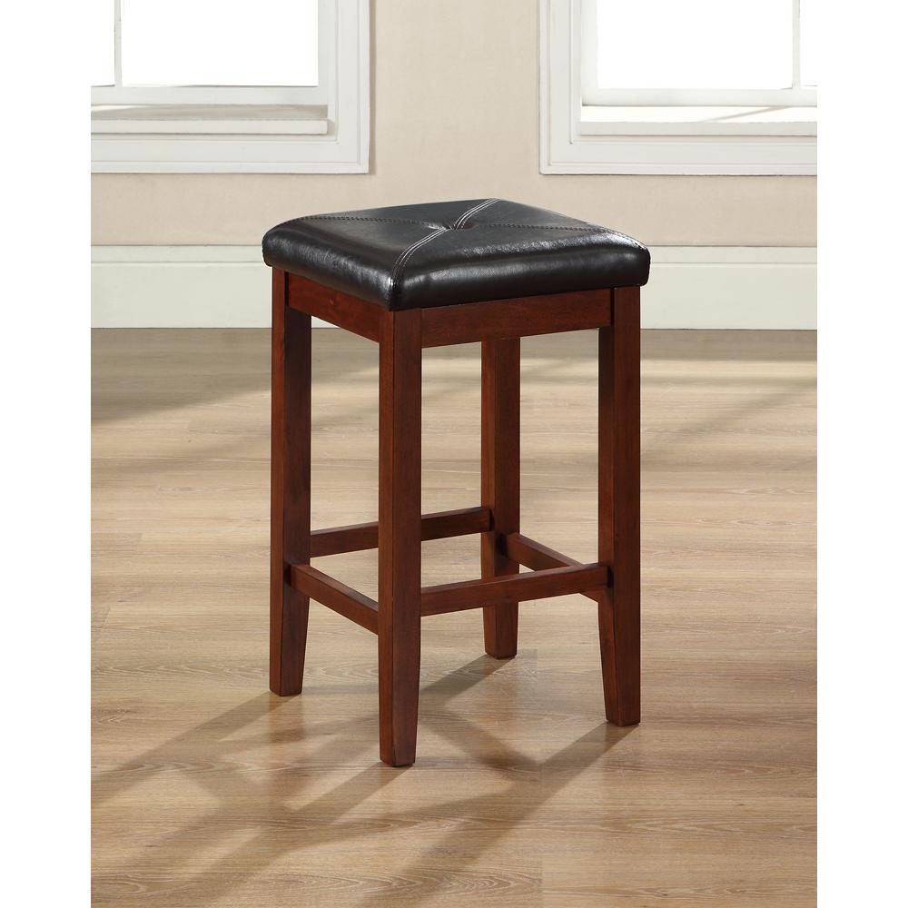 Upholstered Square Seat 2Pc Counter Stool Set Mahogany/Black - 2 Stools. Picture 2