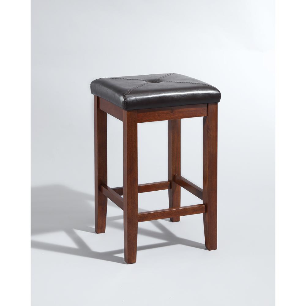 Upholstered Square Seat 2Pc Counter Stool Set Mahogany/Black - 2 Stools. Picture 1