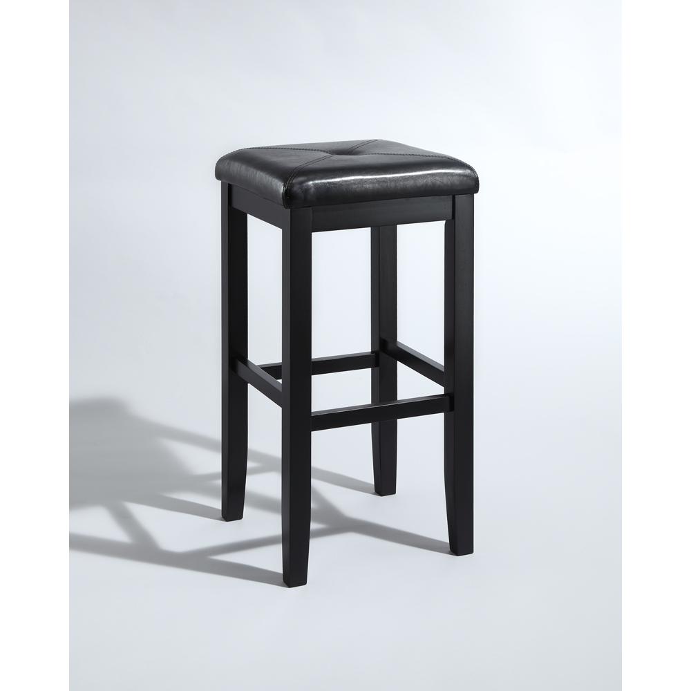 Upholstered Square Seat 2Pc Bar Stool Set Black/Black - 2 Stools. Picture 1