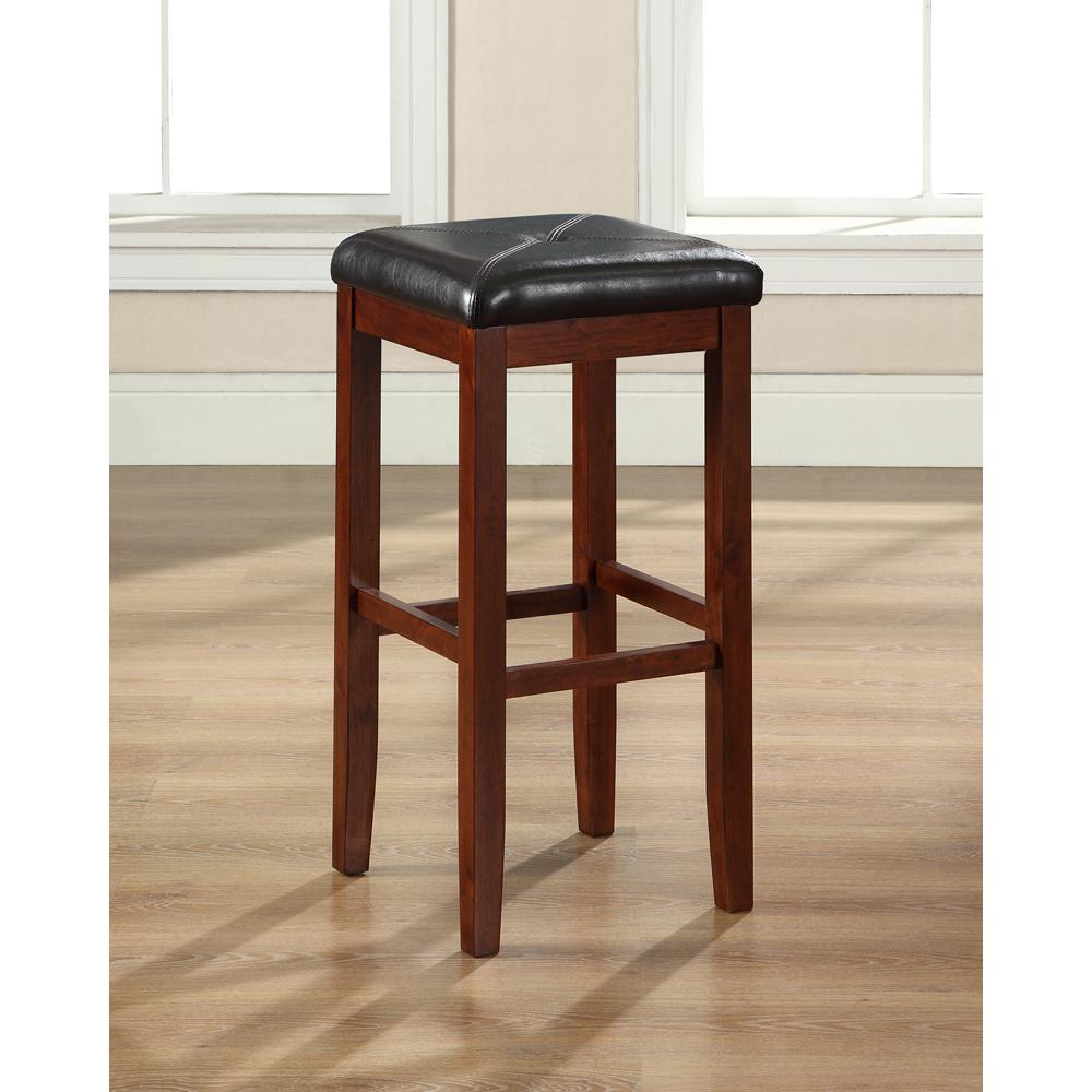 Upholstered Square Seat 2Pc Bar Stool Set Mahogany/Black - 2 Stools. Picture 2