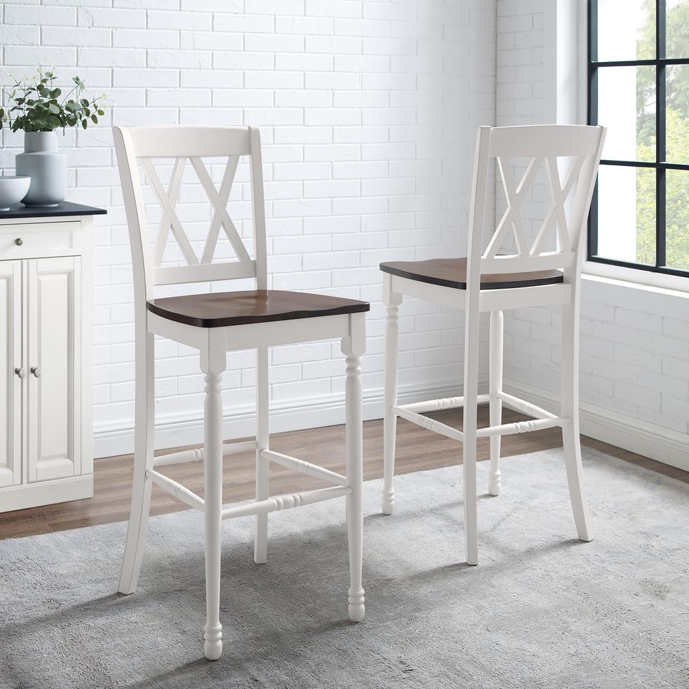 Shelby 2Pc Bar Stool Set Distressed White - 2 Stools. Picture 1