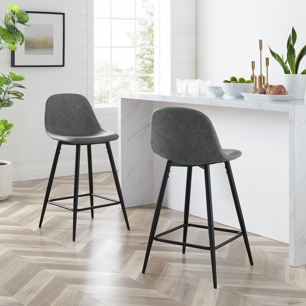 Weston 2Pc Counter Stool Set Distressed Gray/Matte Black - 2 Stools. Picture 1