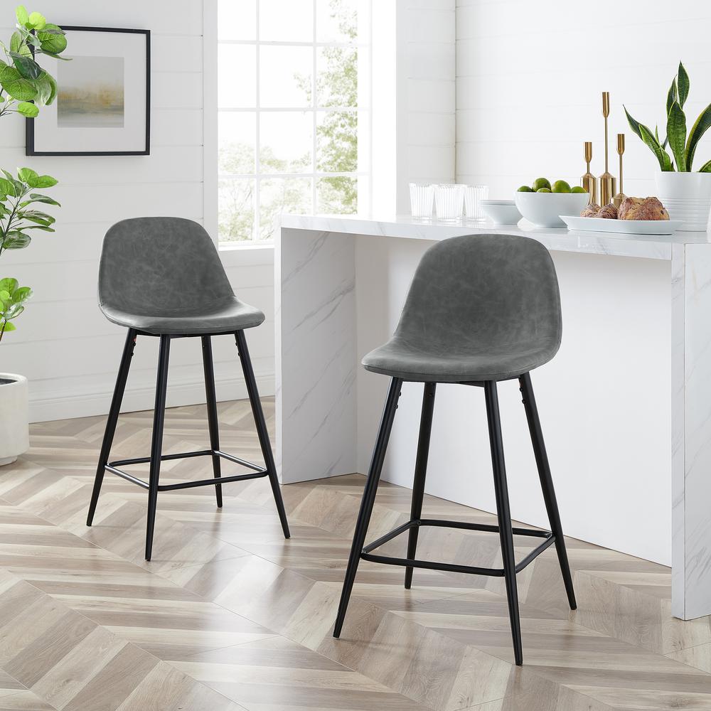 Weston 2Pc Counter Stool Set Distressed Gray/Matte Black - 2 Stools. Picture 2