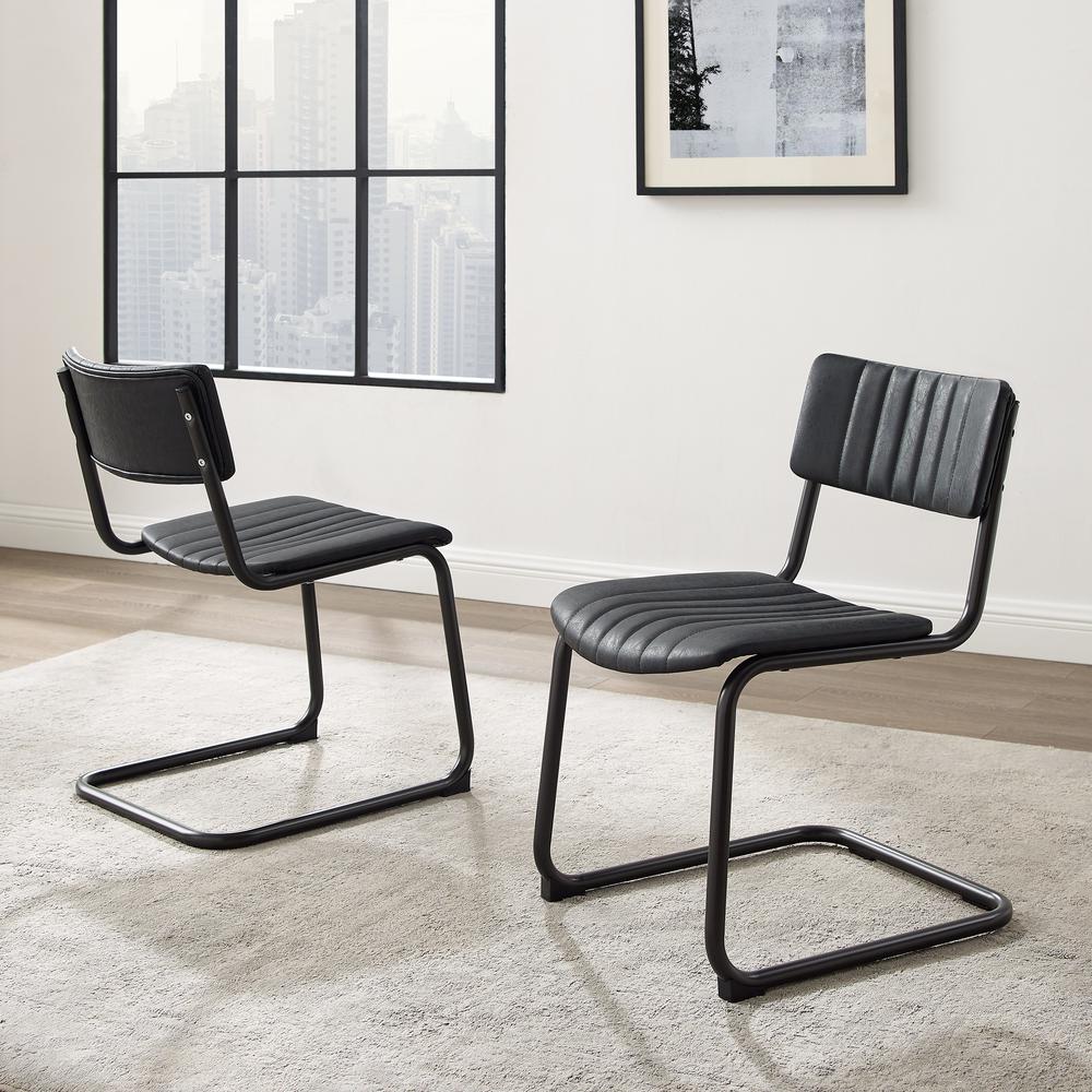 Conrad 2Pc Cantilever Dining Chair Set Distressed Black - 2 Chairs. Picture 4