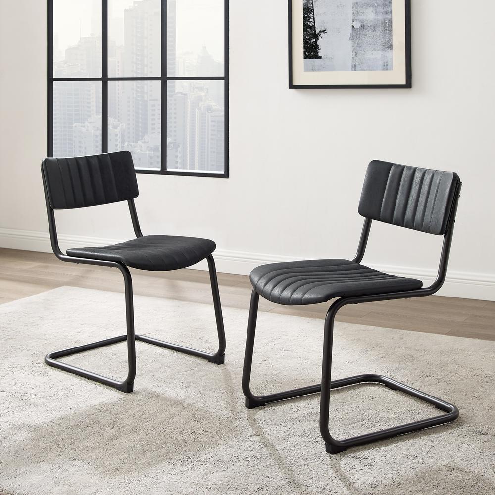 Conrad 2Pc Cantilever Dining Chair Set Distressed Black - 2 Chairs. Picture 1