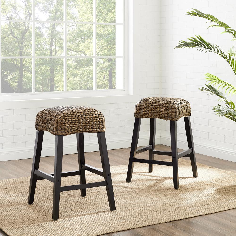 Edgewater 2Pc Backless Counter Stool Set Seagrass/Darkbrown - 2 Stools. Picture 1