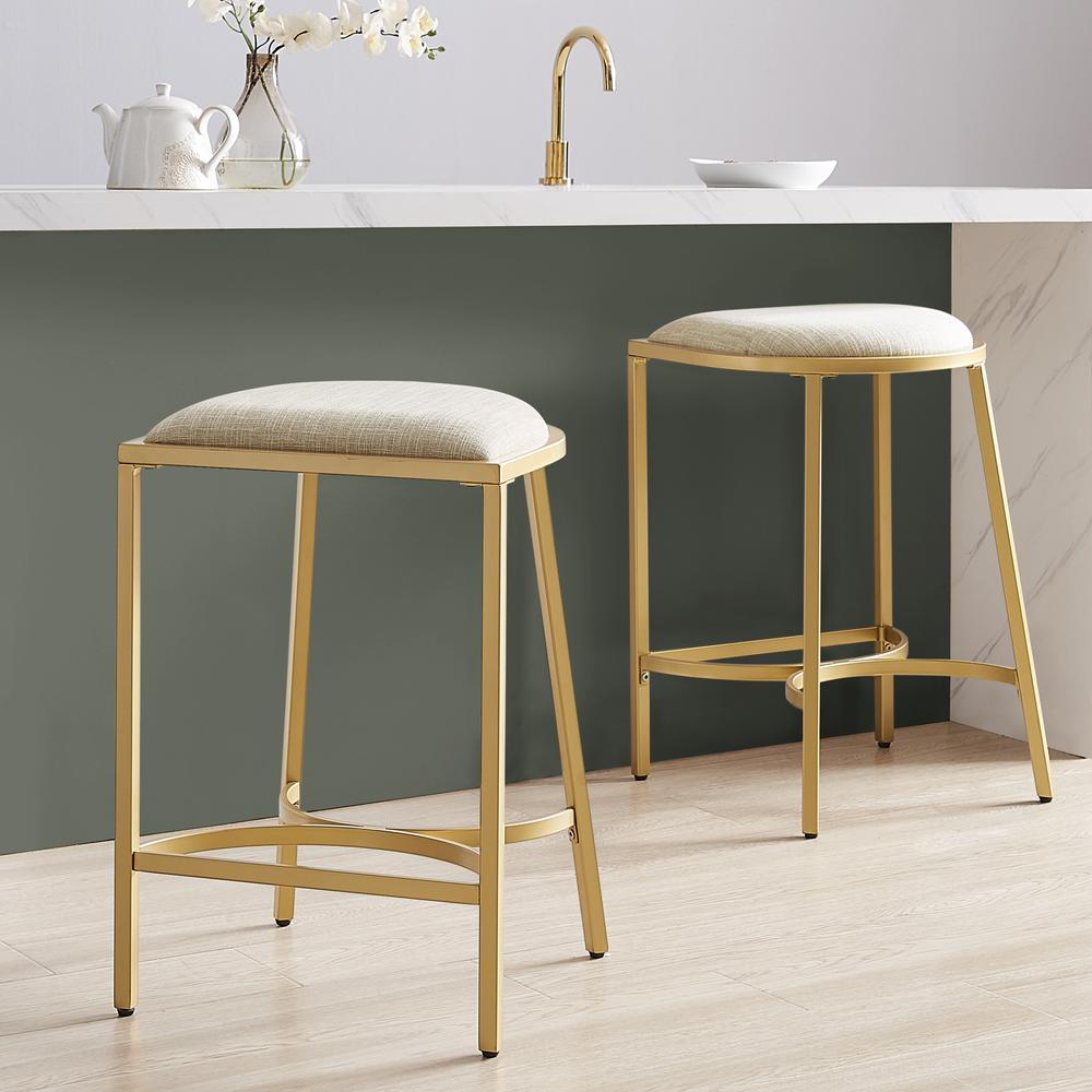 Ellery 2Pc Counter Stool Set Oatmeal/Gold - 2 Stools. Picture 2