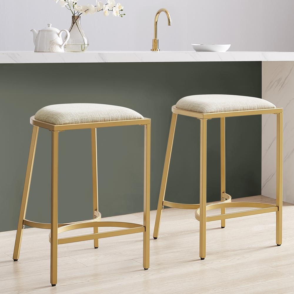 Ellery 2Pc Counter Stool Set Oatmeal/Gold - 2 Stools. Picture 3