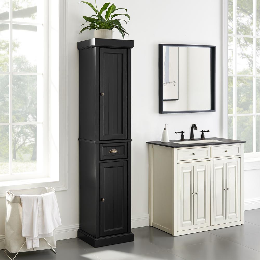 Seaside Tall Linen Cabinet Distressed Black. Picture 11