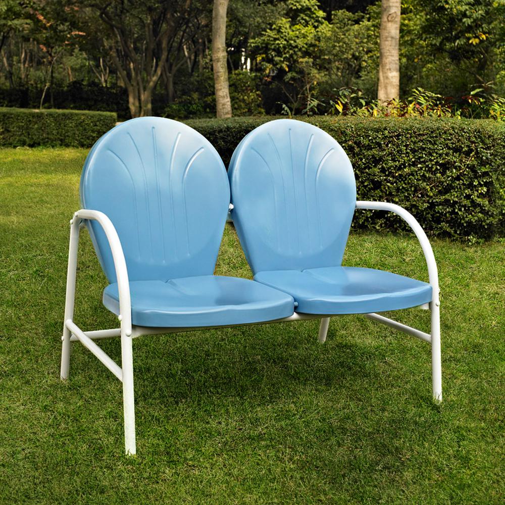 Griffith Outdoor Metal Loveseat Sky Blue Gloss. Picture 1