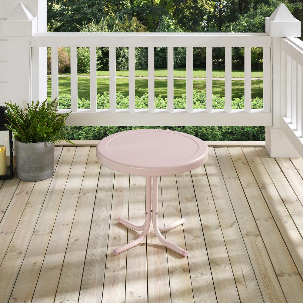 Griffith Outdoor Metal Side Table Pastel Pink Gloss. Picture 3