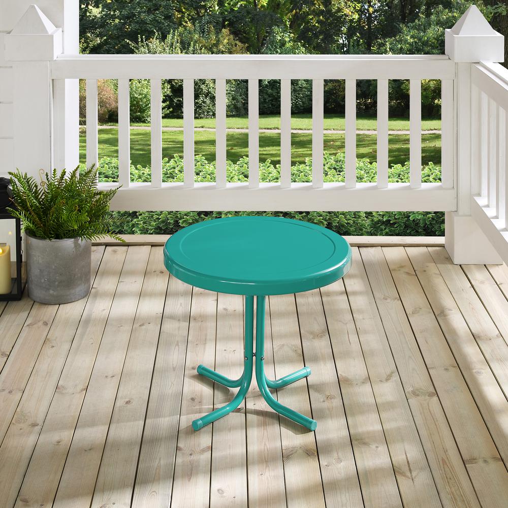 Griffith Outdoor Metal Side Table Turquoise Gloss. Picture 3