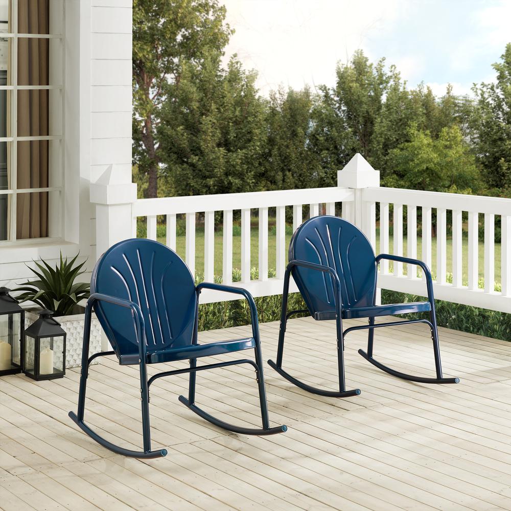 Griffith 2Pc Outdoor Metal Rocking Chair Set Navy Gloss - 2 Rocking Chairs. Picture 1