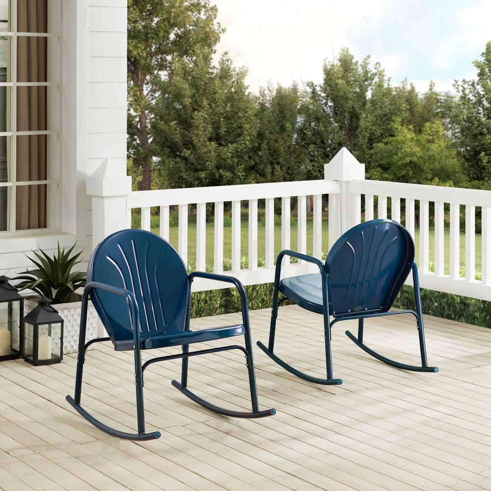 Griffith 2Pc Outdoor Metal Rocking Chair Set Navy Gloss - 2 Rocking Chairs. Picture 2