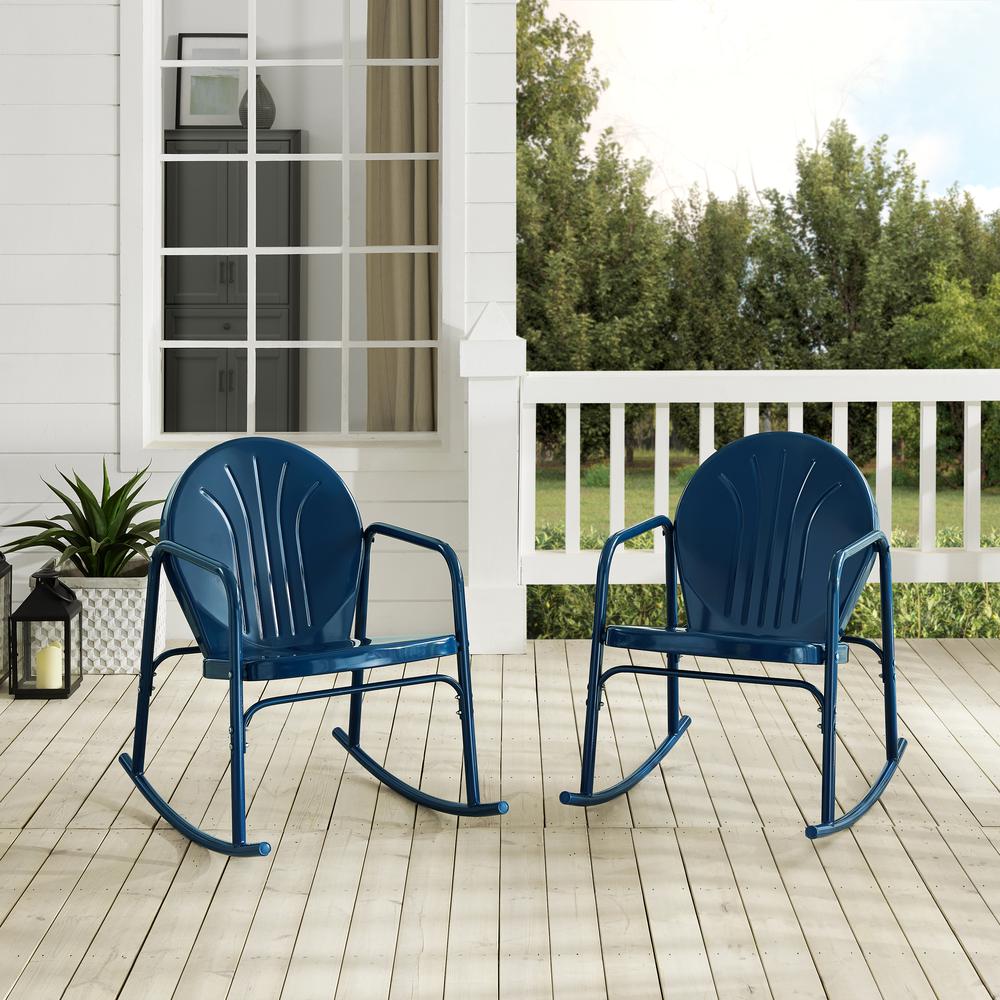 Griffith 2Pc Outdoor Metal Rocking Chair Set Navy Gloss - 2 Rocking Chairs. Picture 3