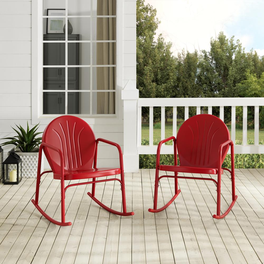 Griffith 2Pc Outdoor Metal Rocking Chair Set Bright Red Gloss - 2 Rocking Chairs. Picture 3