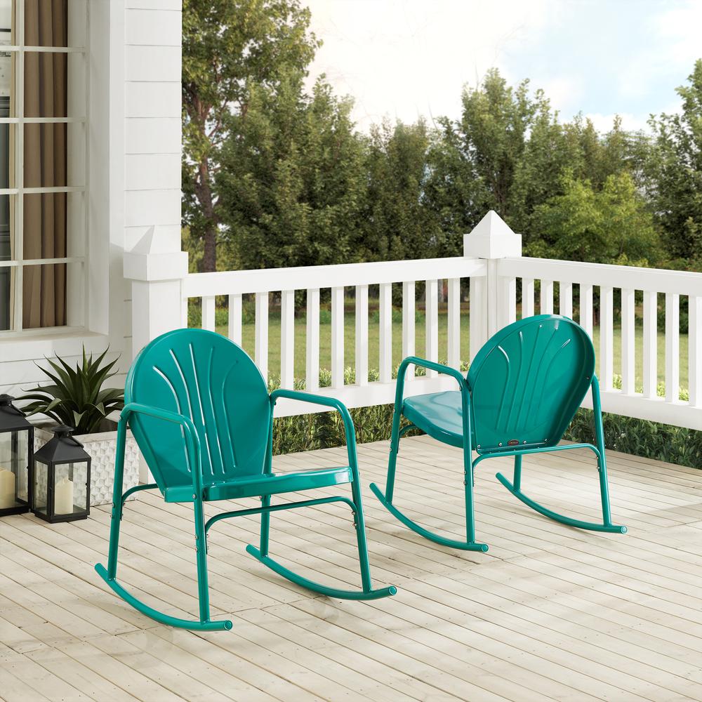 Griffith 2Pc Outdoor Metal Rocking Chair Set Turquoise Gloss - 2 Rocking Chairs. Picture 9