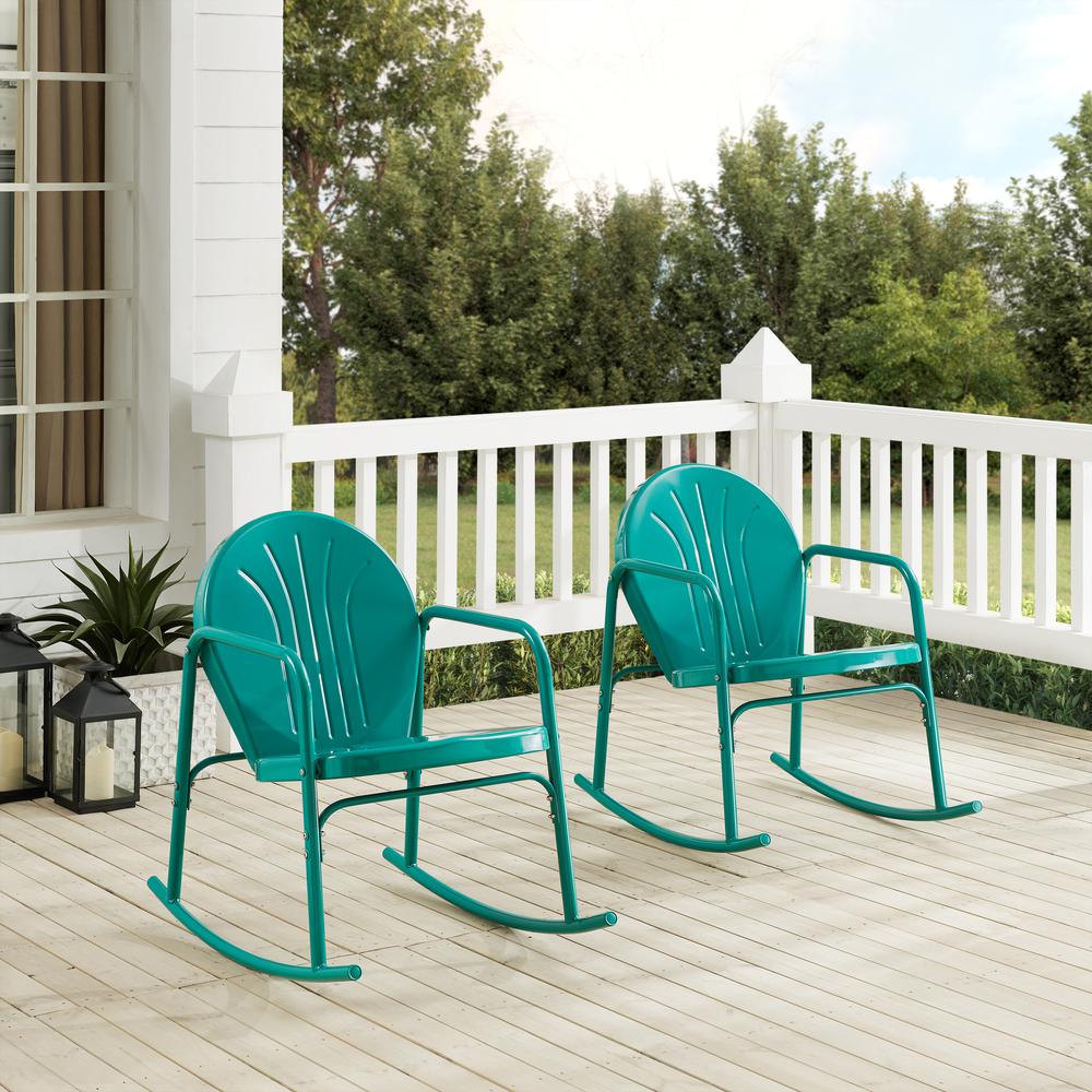 Griffith 2Pc Outdoor Metal Rocking Chair Set Turquoise Gloss - 2 Rocking Chairs. Picture 10